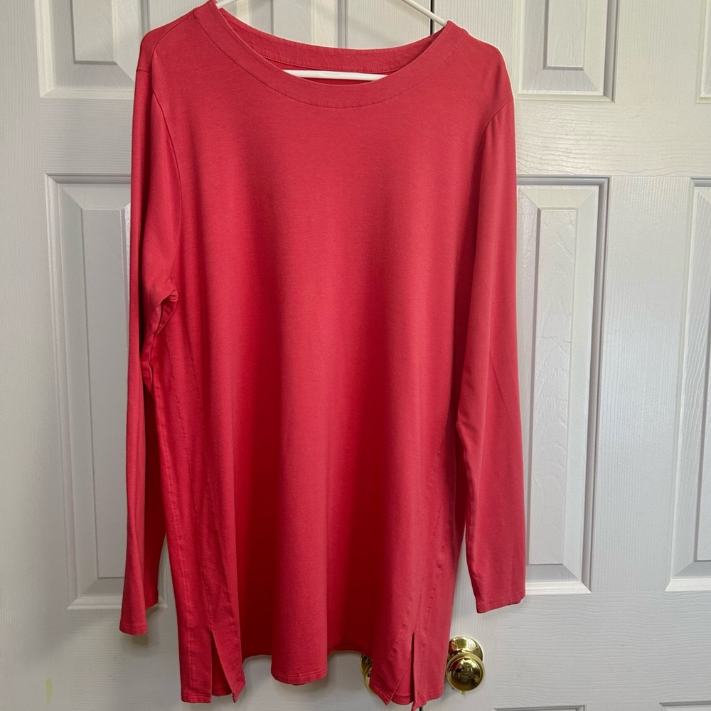 J Jill Luxe Supima Forward Seam Tunic Long Sleeve Melon Pink Sz XL
